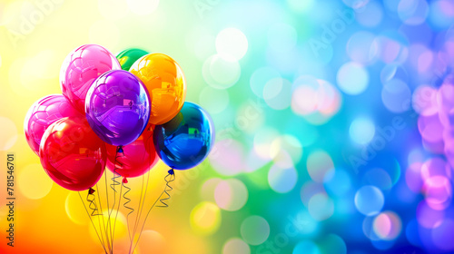 Sky Full of Colorful Balloons Over Rainbow Gradient Background 