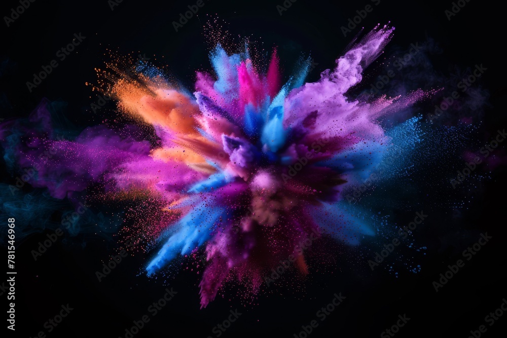 Abstract colored dust explosion on a black background. Abstract powder splatted background. Freeze motion of color powder exploding, throwing color powder, multicolored texture. High quality photo Abstract colored dust explosion on a black background. Abstract powder splatted background. Freeze motion of color powder exploding, throwing color powder, multicolored texture. High quality photo