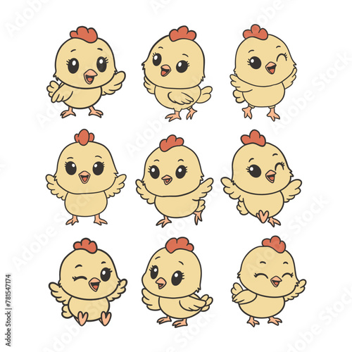 Cute Chicken Doodle Cartoon Style Illustration
