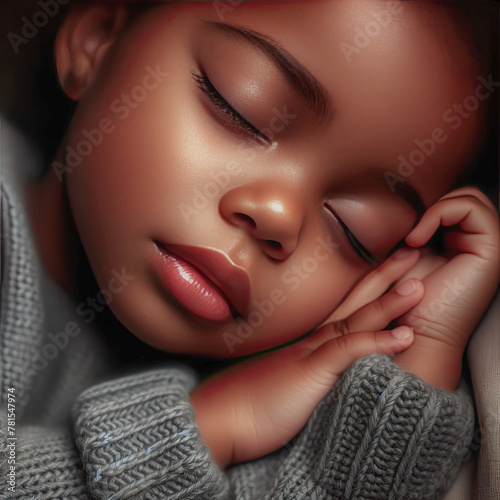 Little African American girl fell asleep from fatigue