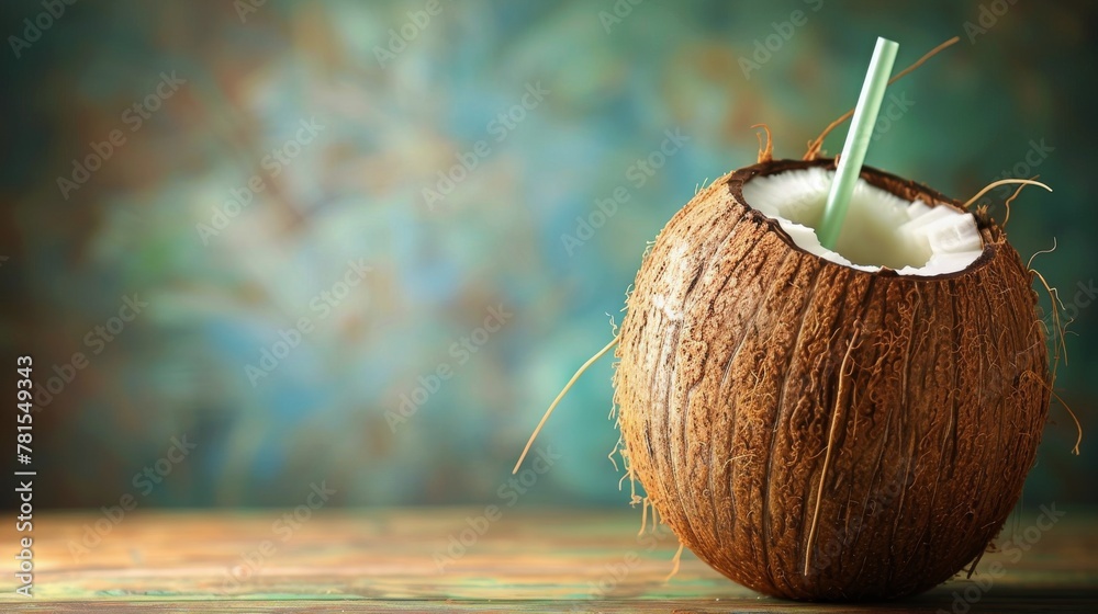 Coconut With Straw on Table