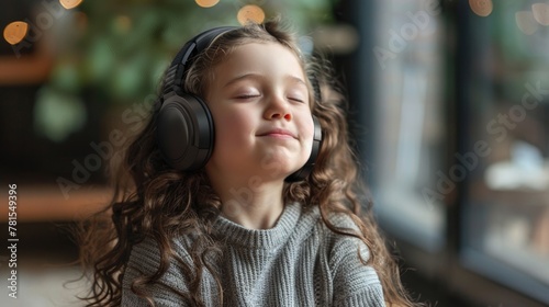 Young girl smiling with headphones © Boomanoid