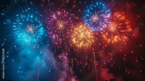 Colorful Fireworks Exploding in the Night Sky