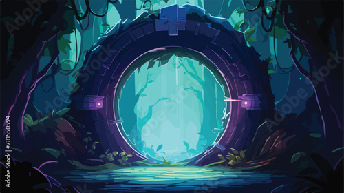 Magic portal door in fantasy forest game world vect
