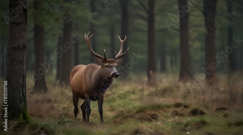 Vorsicht Wildwechsel Hirsch berquert Waldweg .Generative AI