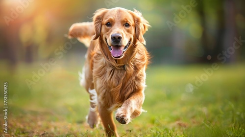 Golden Retriever Running Through Grassy Field