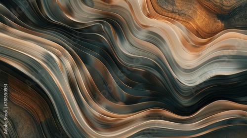 A detailed shot of a brown marble texture with waves showcases the natural materials symmetry and intricate pattern in shades of azure, purple, magenta, and electric blue