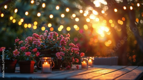 Wooden Table Adorned With Flowers and Candles