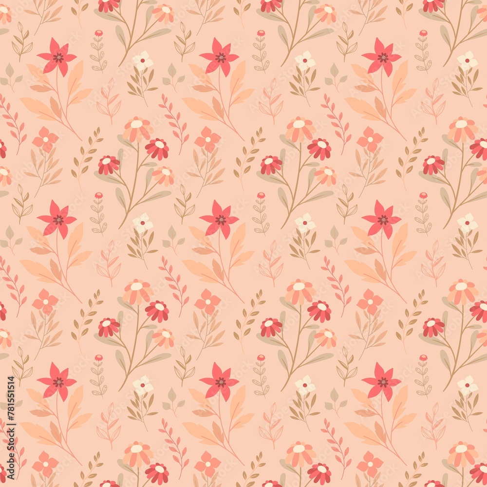 Peach Fuzz Romantic Ditsy Floral Pastel Colored Pattern