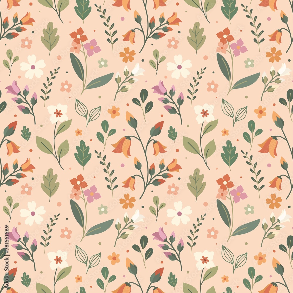 Spring Floral Seamless Pattern Cute Romantic Wildflowers Pattern Beige Background Spring Floral Seamless Pattern Cute Romantic Wildflowers Pattern Beige Background
