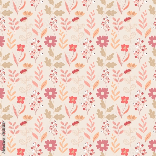 Peach Fuzz Romantic Floral Seamless Pattern Cute Botanical Elegant Small Flowers Pattern 2