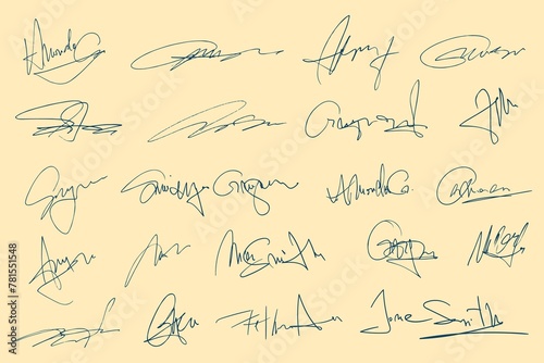 Signatures Set Fictitious Handwritten Signatures Signing Documents White Background 2