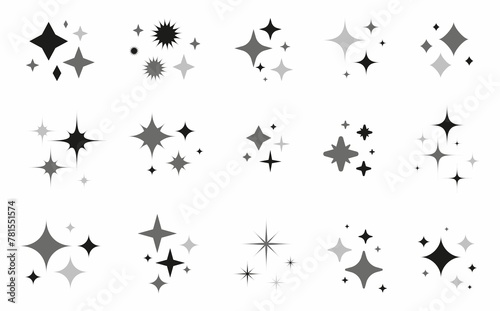 Sparkle Star Icons Set Stars Magic Lights Sparkles Black Silhouette Set Magic Shine Effect