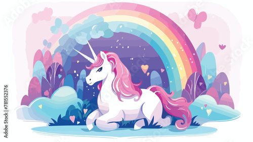 Magical unicorns design 2d flat cartoon vactor illu