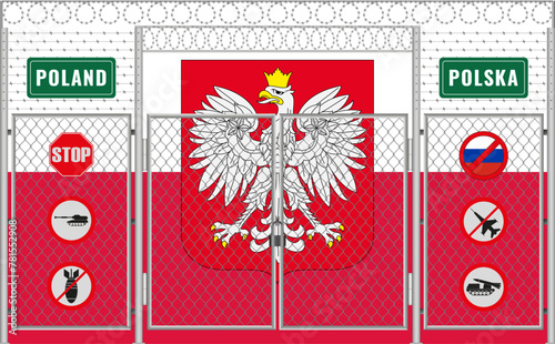 Vector illustration of Poland flag under lattice. The concept of isolationism. No war