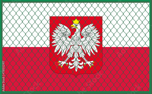 Vector illustration of Poland flag under lattice. The concept of isolationism. No war.
