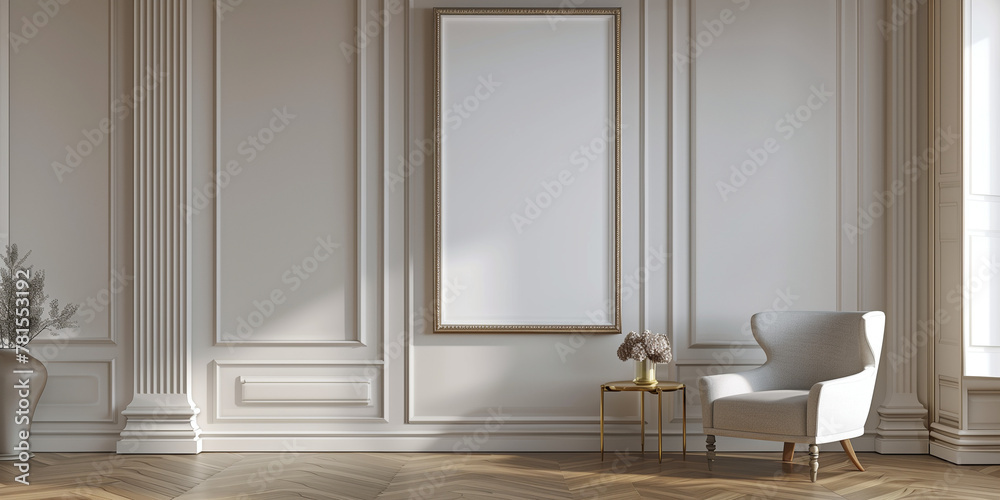 Mockup frame in living room interior background. 3d render.