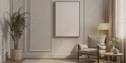 Mockup frame in living room interior background. 3d render.