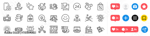5g wifi, Online buying and Opinion line icons pack. Social media icons. Shopping bag, Puzzle, Cut tax web icon. Arena, Online storage, Internet pictogram. Vector