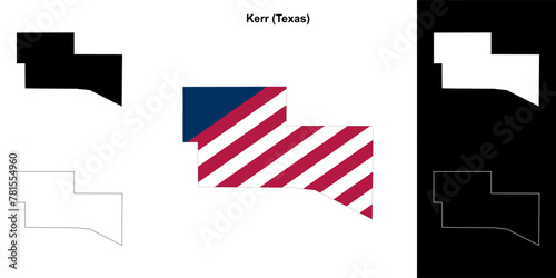 Kerr County (Texas) outline map set photo