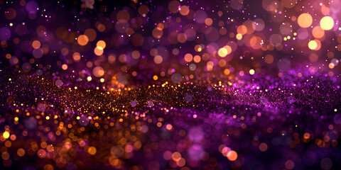 banner gold and purple abstract glitter confetti bokeh background