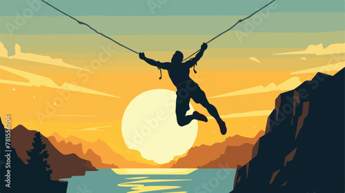 Man jumping off with a rope extreme sport vector il
