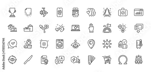 Palette  Refrigerator and Friends couple line icons pack. AI  Question and Answer  Map pin icons. Web traffic  Smile  Gifts web icon. Three fingers  Seo laptop  Marketplace pictogram. Vector