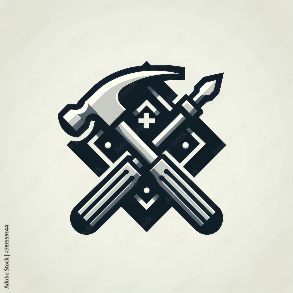 Modern Minimalist Hammer and Screwdriver Logo for Construction and Home Improvement Modern Minimalist Hammer and Screwdriver Logo for Construction and Home Improvement