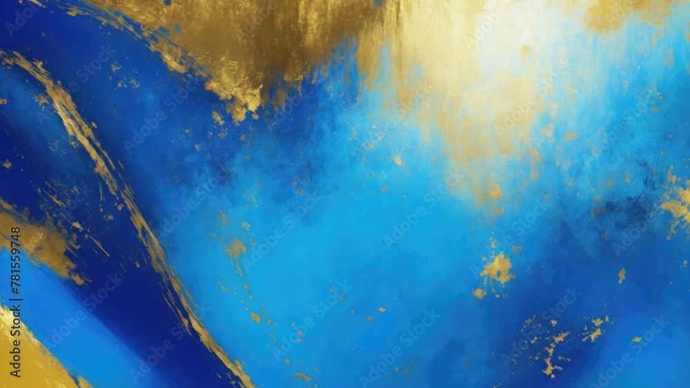 Abstract gold and Blue painting background, brush texture, gold texture