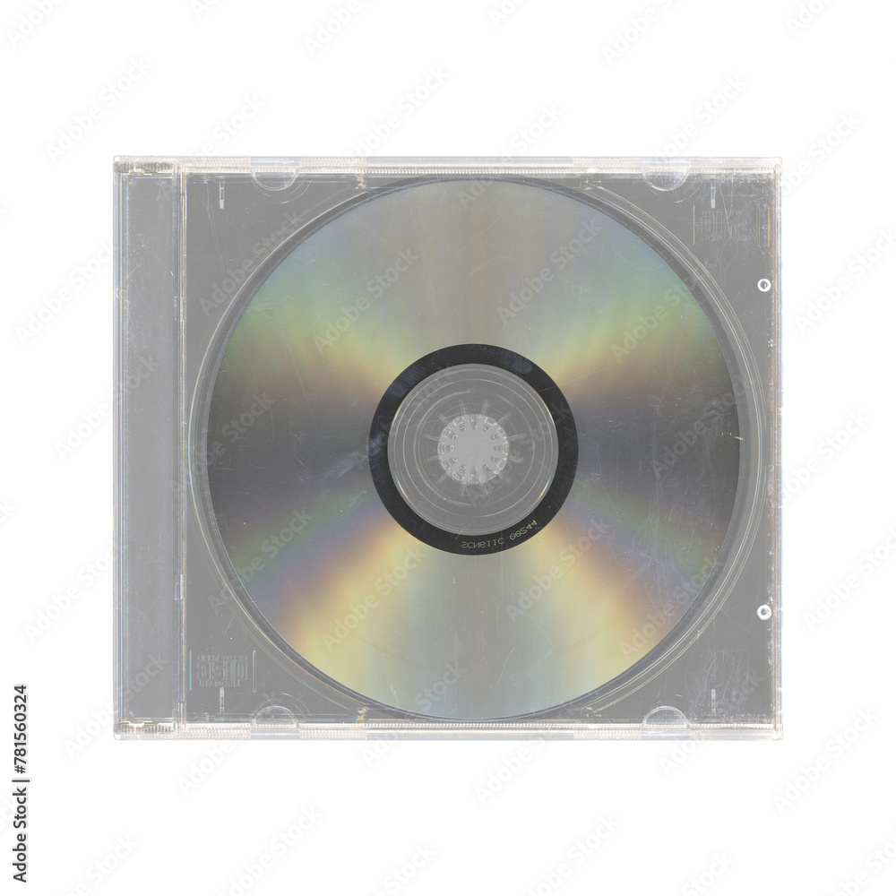 Naklejka premium isolated old music CD disc jewel case with compact disk and no cover in transparent background, y2k style