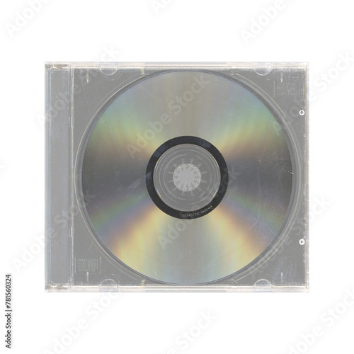 isolated old music CD disc jewel case with compact disk and no cover in transparent background, y2k style