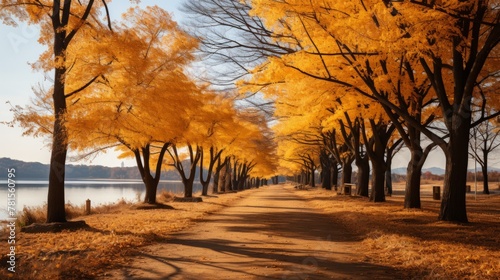The golden autumn scenery of the park photo