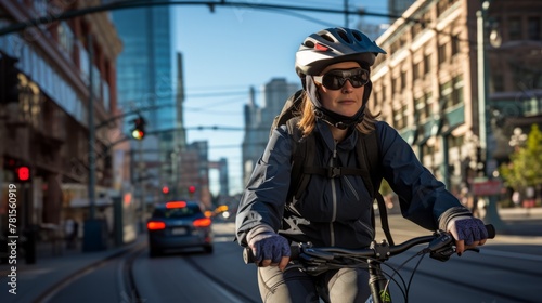 Cyclist riding in the city photo
