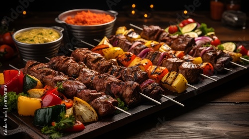 Beef and Vegetable Skewers with Cilantro Sauce