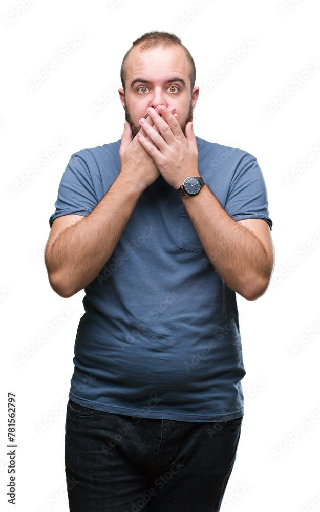 Young caucasian hipster man over isolated background shocked covering mouth with hands for mistake. Secret concept. Young caucasian hipster man over isolated background shocked covering mouth with hands for mistake. Secret concept.