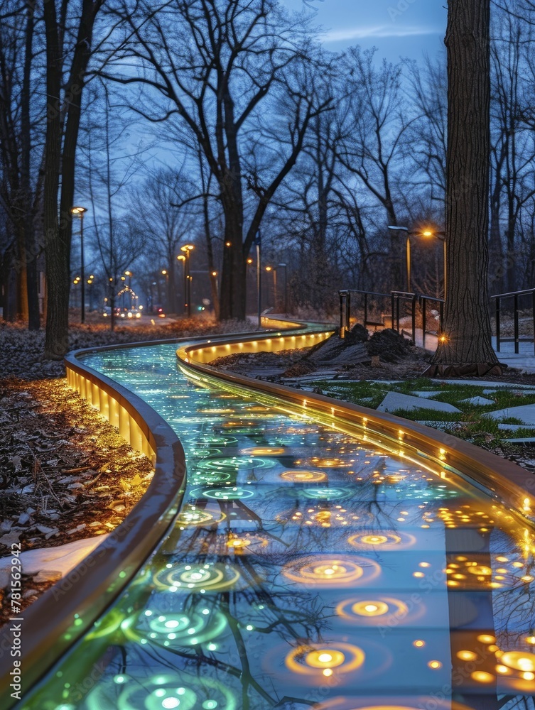The vibrant streets of smart cities radiate light as sidewalks harness kinetic energy for illumination.