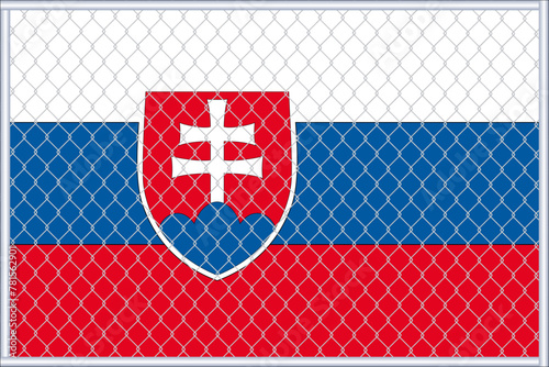 Vector illustration of Slovakia flag under lattice. The concept of isolationism. No war