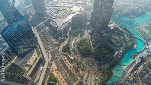 Fototapeta Naklejka Na Ścianę i Meble -  Dubai downtown street with busy traffic and skyscrapers around timelapse.