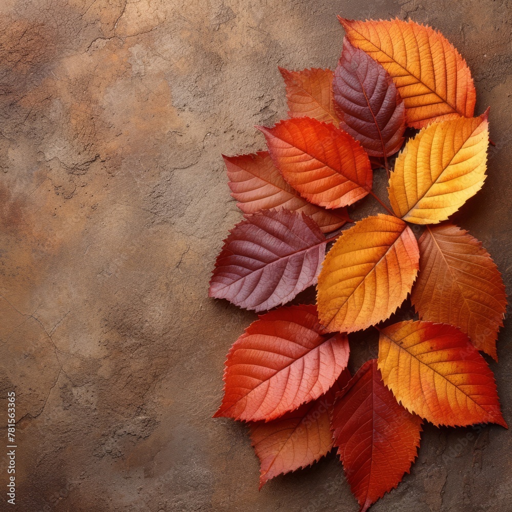 Fototapeta premium Colorful autumn leaves on brown stone background
