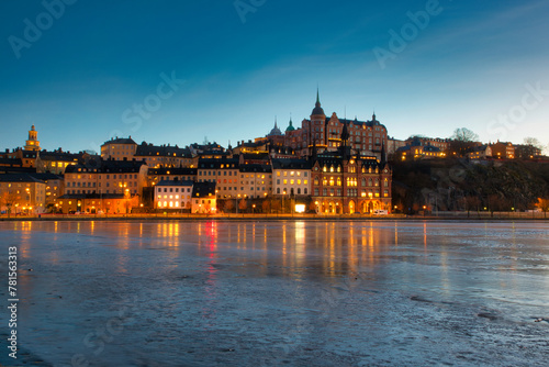 Mariaberget of Södermalm in Stockholm at night photo