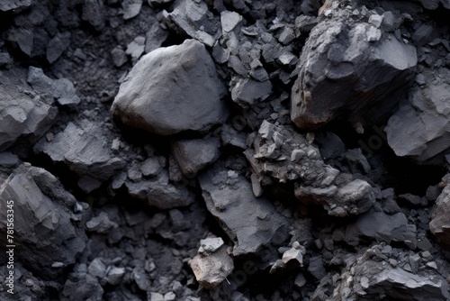 Close-up of a pile of dark gray rocks and stones