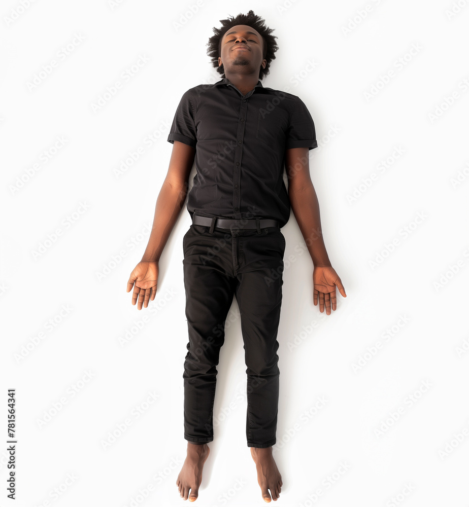 Black African American Man Sleeping concept. Businessman, black pants ...