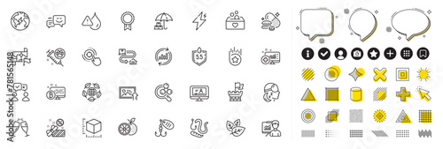 Set of Ph neutral, Orange and Fishing lure line icons for web app. Design elements, Social media icons. Chemistry lab, Presentation, Bitcoin system icons. Vector