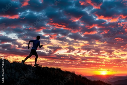 With the sun setting on the horizon, a man enjoys the freedom and solitude of a run in the countryside, a metaphor for personal goals and reflection
