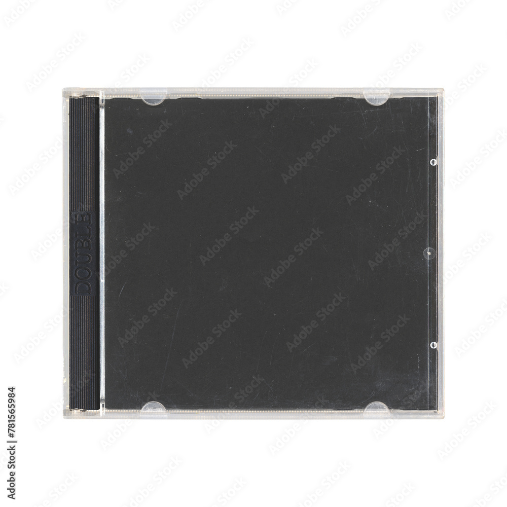 Fototapeta premium isolated mockup of old music CD disc jewel case with black cover layout for photo and artworks, in transparent background, y2k style