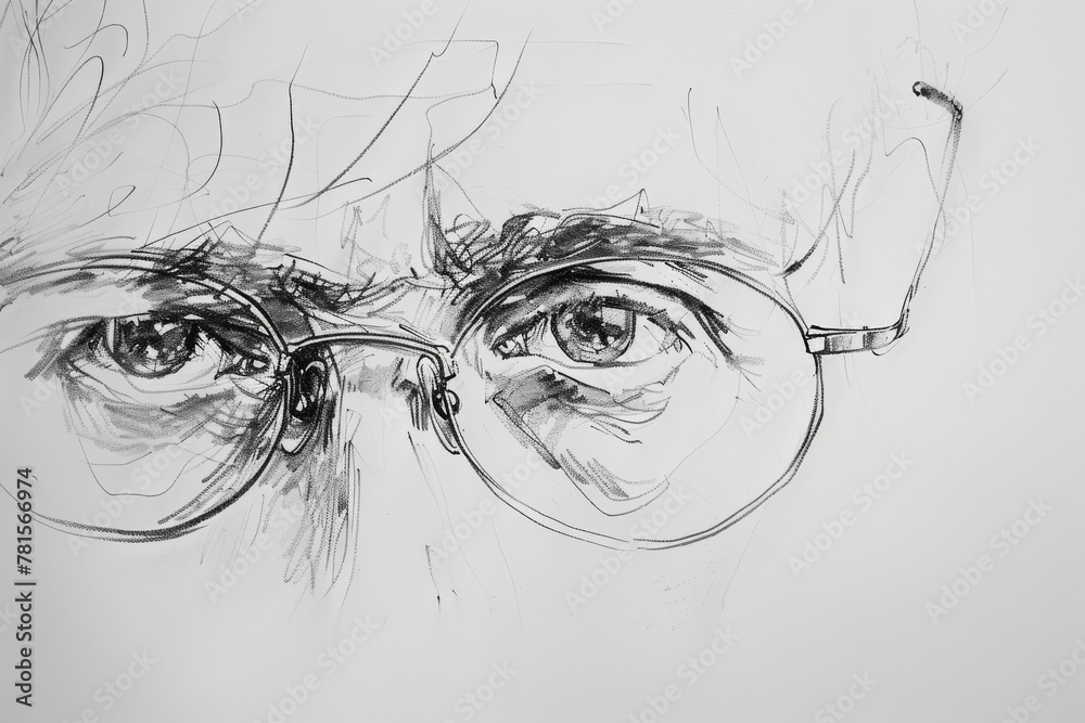 Fototapeta premium A single eyeglasses frame with a shattered lens conveys fragility and clarity disrupted, isolated on white