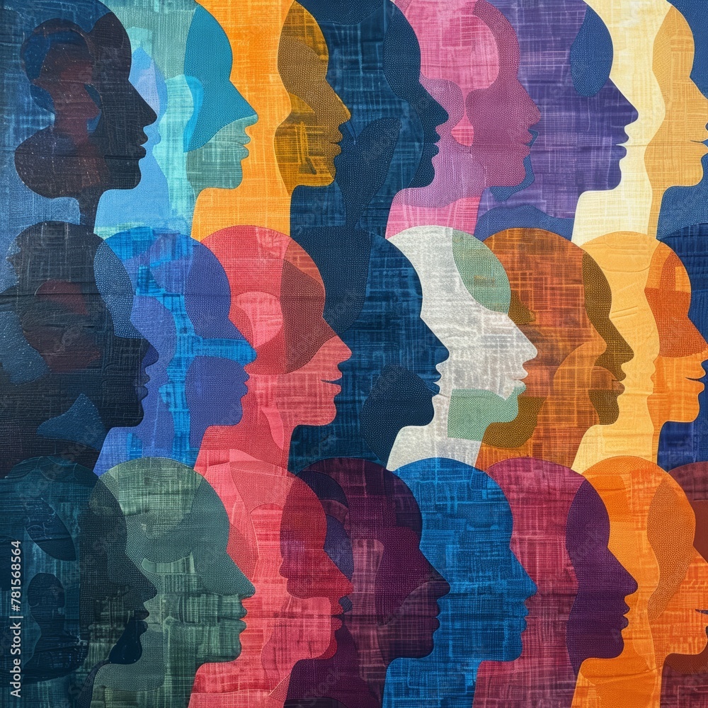 A rich tapestry of silhouetted faces in various hues, representing cultural diversity and unity. A rich tapestry of silhouetted faces in various hues, representing cultural diversity and unity.