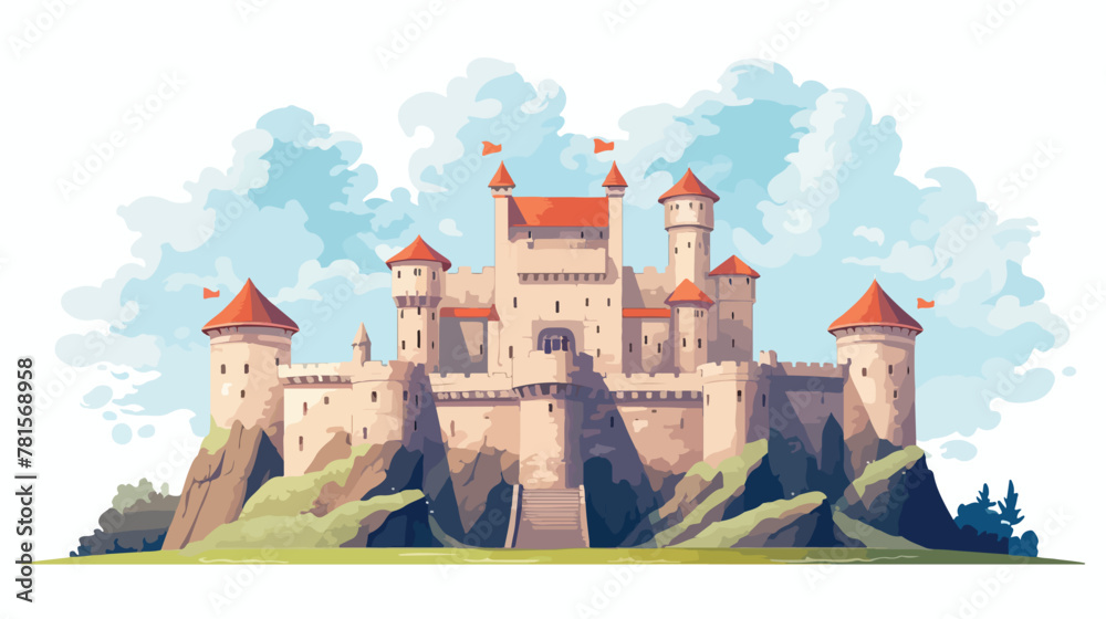 Medieval castle design 2d flat cartoon vactor illus