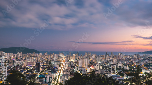 Panoramic view from the skyline of Santos, Brazil at night.