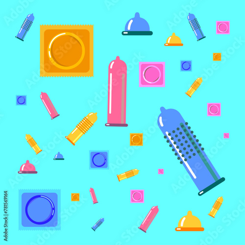 condoms in colored packages. sealed condoms.
